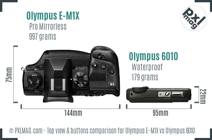 Olympus E-M1X vs Olympus 6010 top view buttons comparison