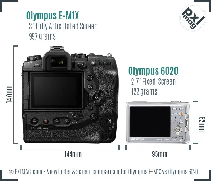 Olympus E-M1X vs Olympus 6020 Screen and Viewfinder comparison