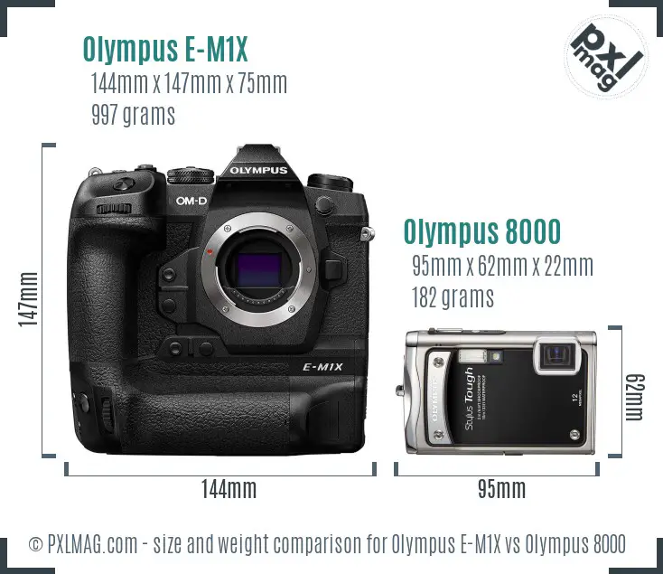 Olympus E-M1X vs Olympus 8000 size comparison