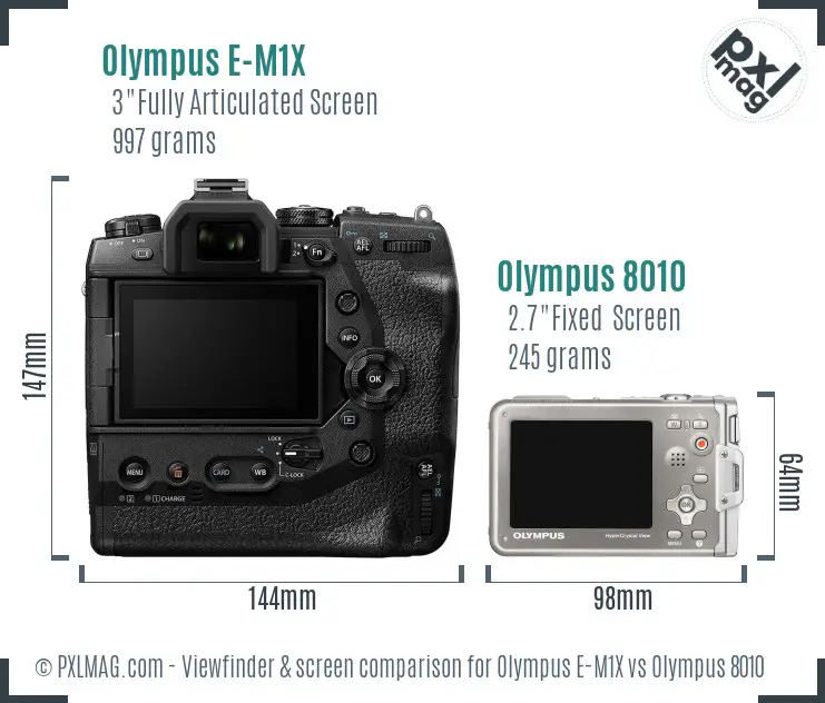 Olympus E-M1X vs Olympus 8010 Screen and Viewfinder comparison