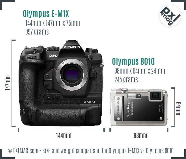 Olympus E-M1X vs Olympus 8010 size comparison