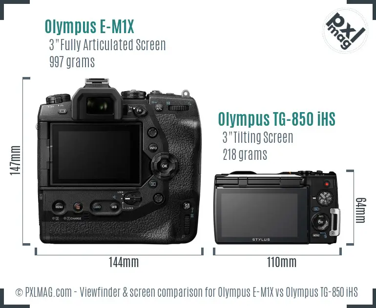 Olympus E-M1X vs Olympus TG-850 iHS Screen and Viewfinder comparison
