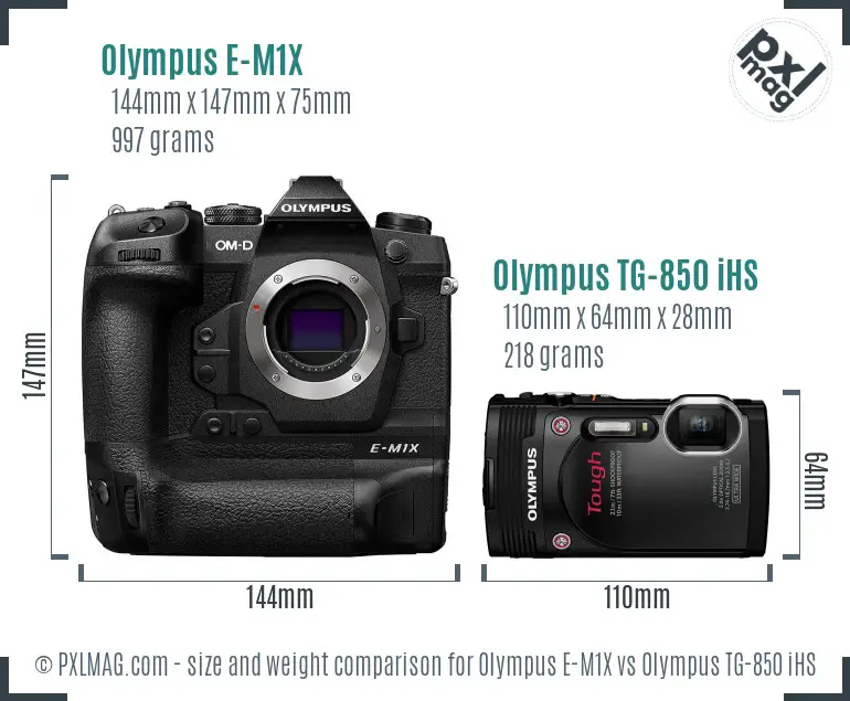Olympus E-M1X vs Olympus TG-850 iHS size comparison