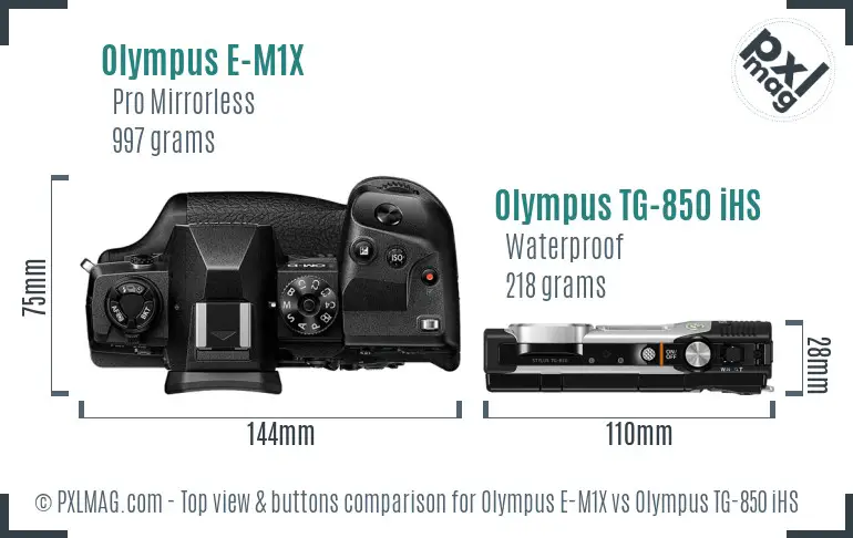 Olympus E-M1X vs Olympus TG-850 iHS top view buttons comparison