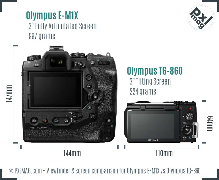 Olympus E-M1X vs Olympus TG-860 Screen and Viewfinder comparison