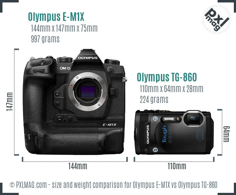 Olympus E-M1X vs Olympus TG-860 size comparison