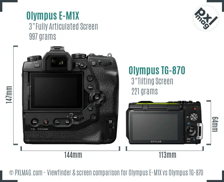 Olympus E-M1X vs Olympus TG-870 Screen and Viewfinder comparison