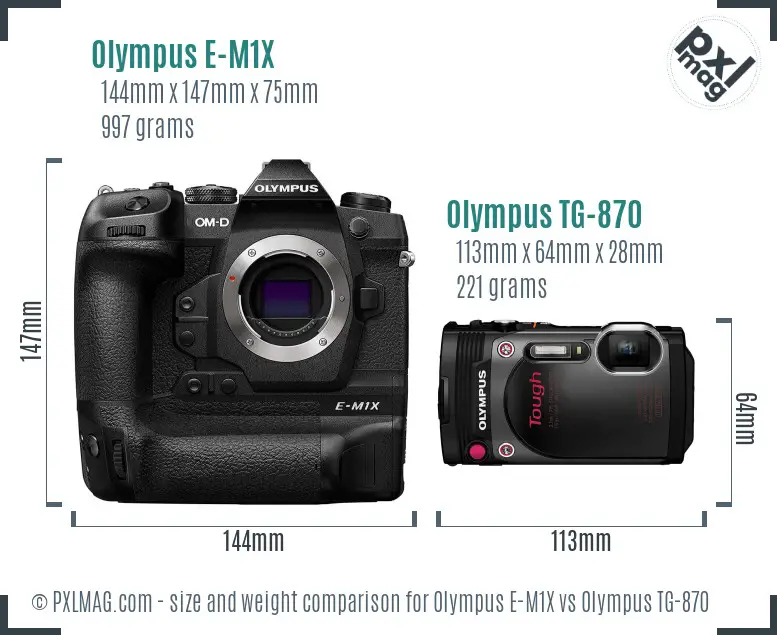 Olympus E-M1X vs Olympus TG-870 size comparison