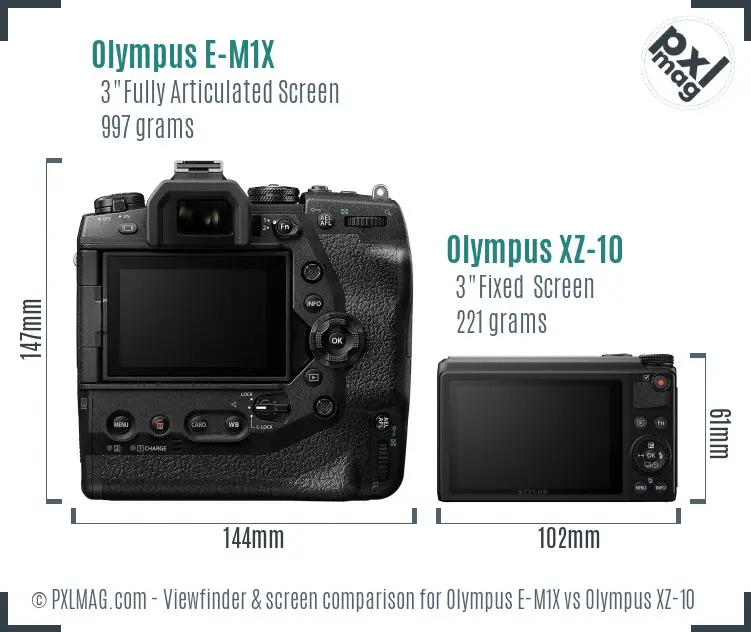Olympus E-M1X vs Olympus XZ-10 Screen and Viewfinder comparison
