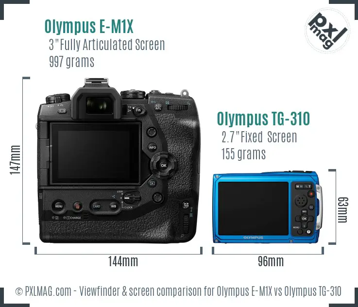 Olympus E-M1X vs Olympus TG-310 Screen and Viewfinder comparison