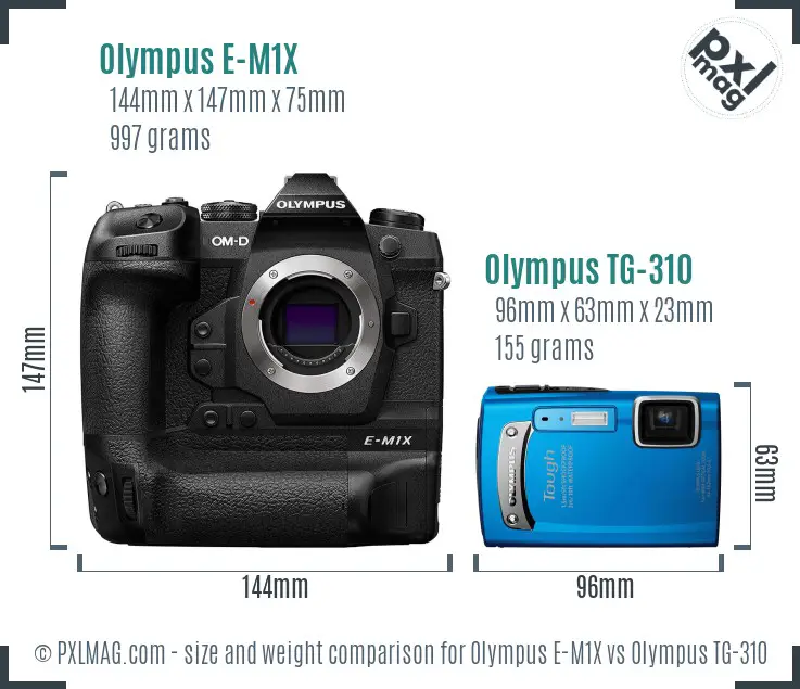 Olympus E-M1X vs Olympus TG-310 size comparison