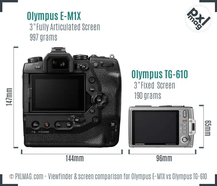 Olympus E-M1X vs Olympus TG-610 Screen and Viewfinder comparison