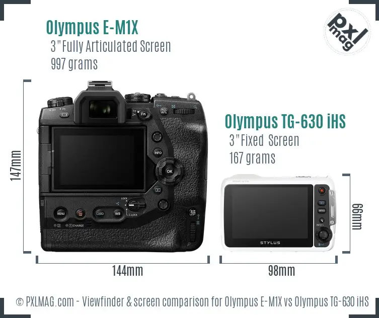 Olympus E-M1X vs Olympus TG-630 iHS Screen and Viewfinder comparison