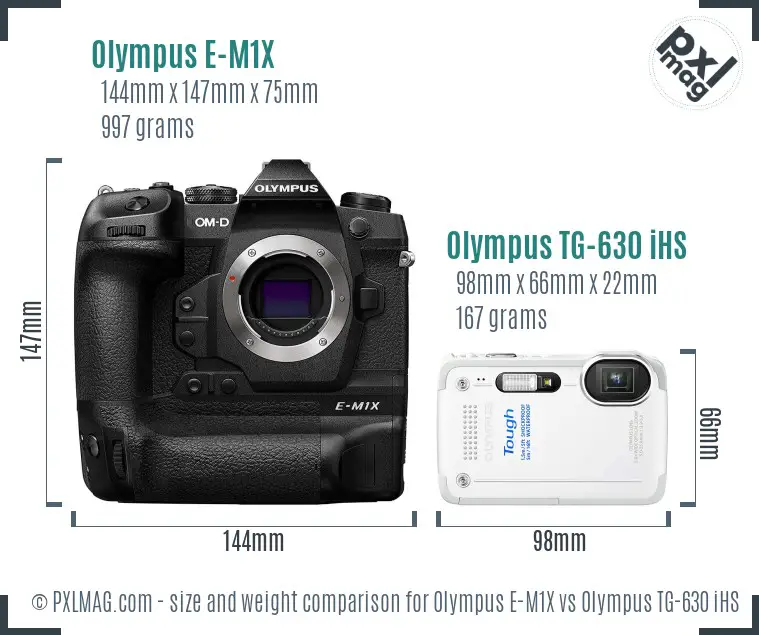 Olympus E-M1X vs Olympus TG-630 iHS size comparison