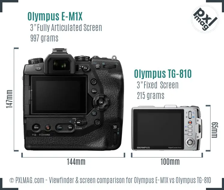 Olympus E-M1X vs Olympus TG-810 Screen and Viewfinder comparison