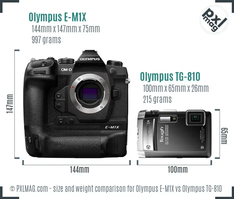 Olympus E-M1X vs Olympus TG-810 size comparison