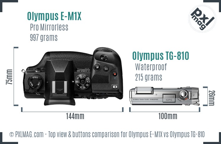 Olympus E-M1X vs Olympus TG-810 top view buttons comparison