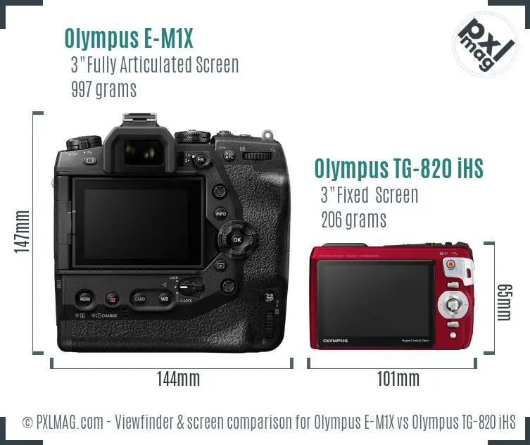 Olympus E-M1X vs Olympus TG-820 iHS Screen and Viewfinder comparison