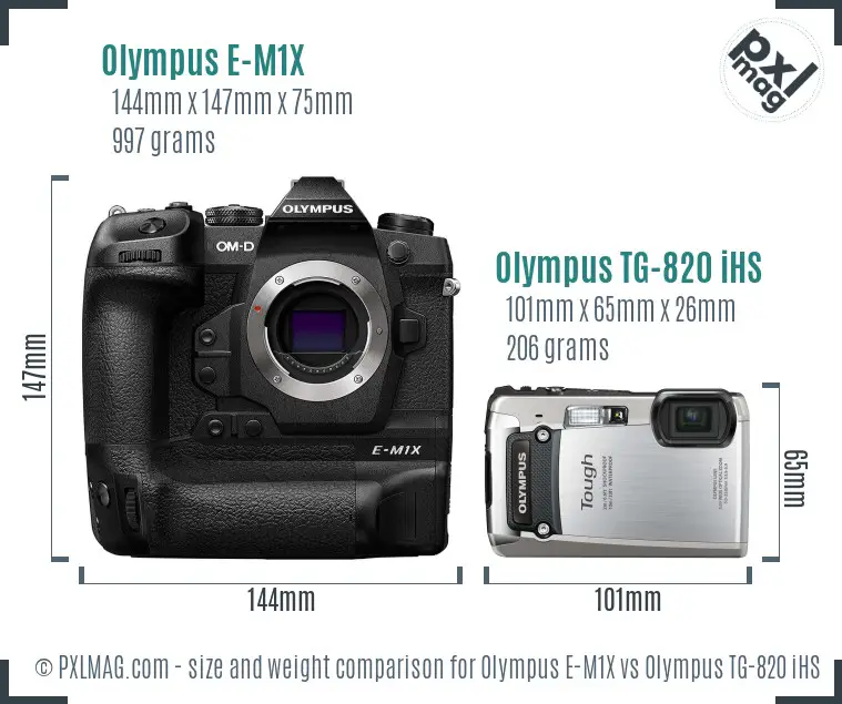 Olympus E-M1X vs Olympus TG-820 iHS size comparison