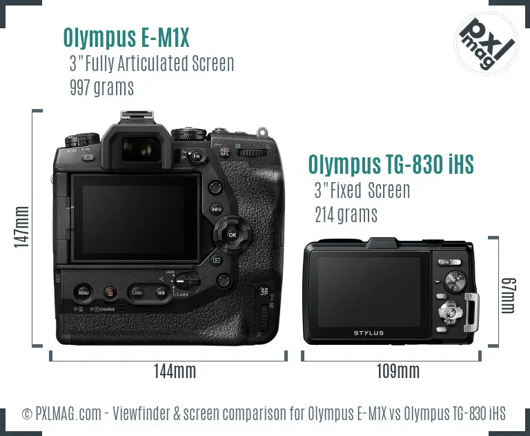 Olympus E-M1X vs Olympus TG-830 iHS Screen and Viewfinder comparison