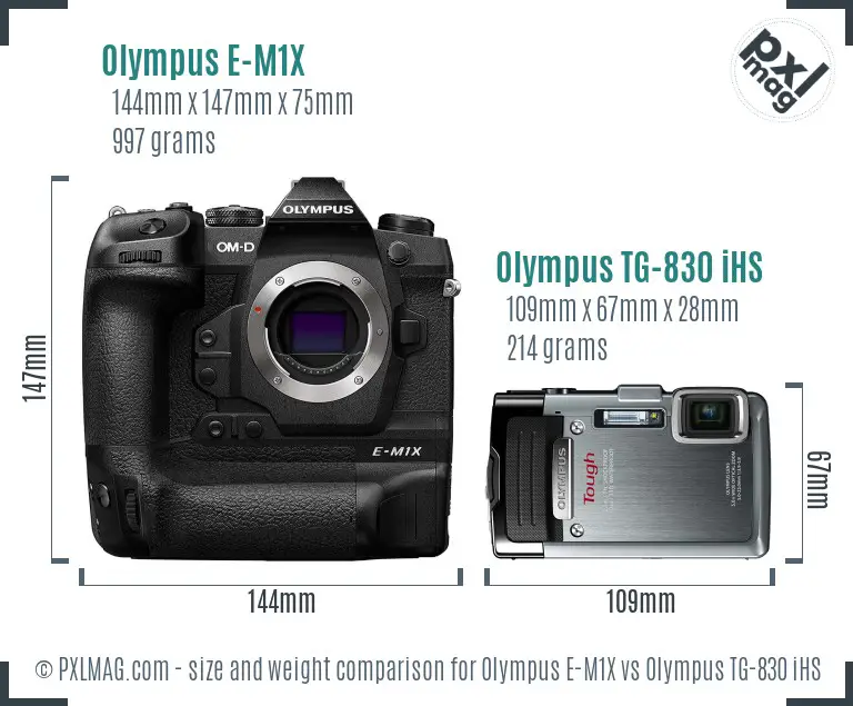 Olympus E-M1X vs Olympus TG-830 iHS size comparison