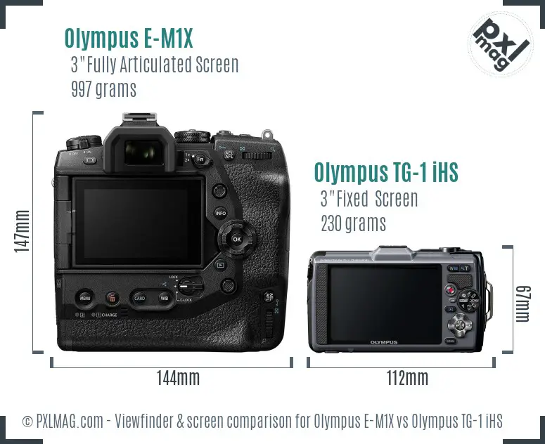 Olympus E-M1X vs Olympus TG-1 iHS Screen and Viewfinder comparison