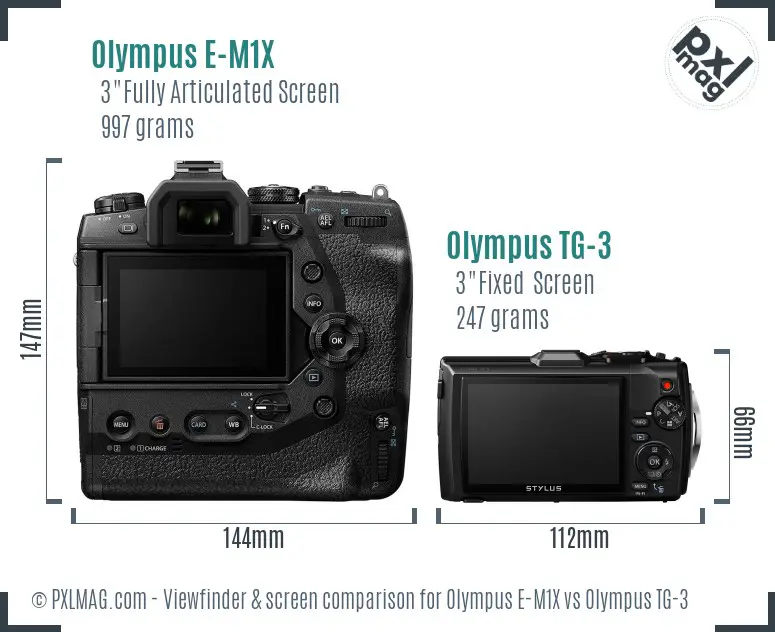 Olympus E-M1X vs Olympus TG-3 Screen and Viewfinder comparison