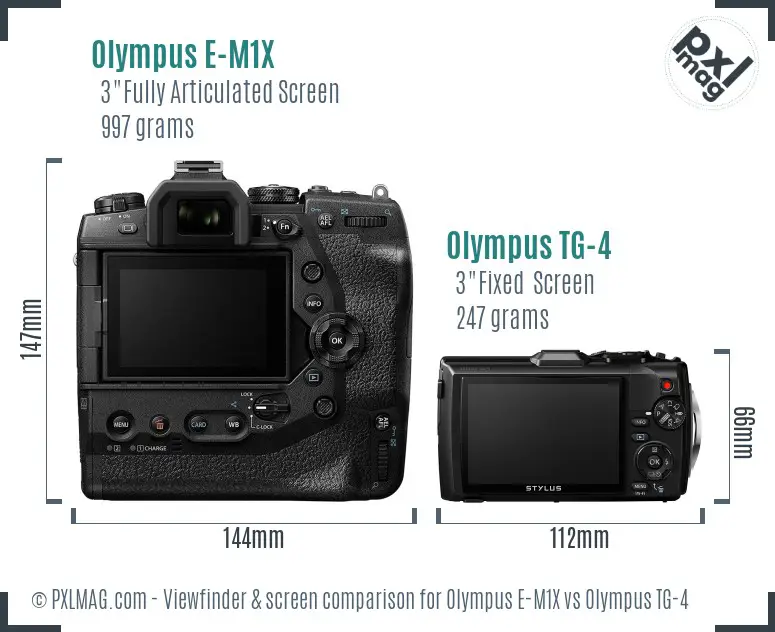 Olympus E-M1X vs Olympus TG-4 Screen and Viewfinder comparison