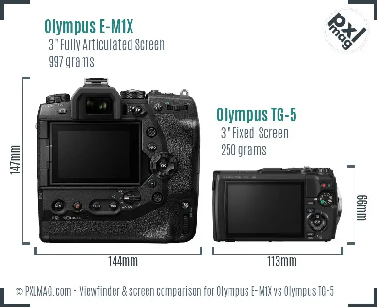 Olympus E-M1X vs Olympus TG-5 Screen and Viewfinder comparison
