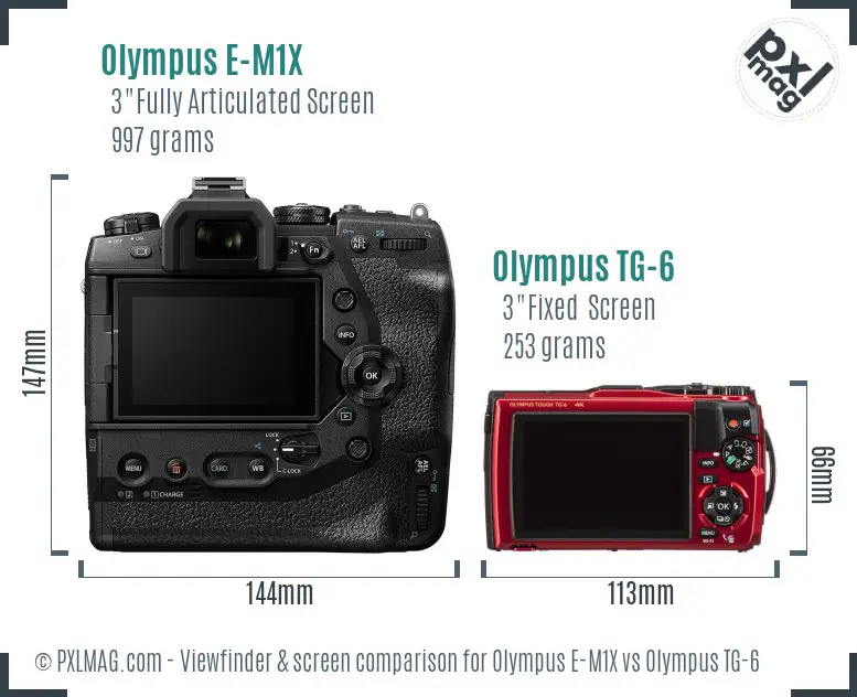 Olympus E-M1X vs Olympus TG-6 Screen and Viewfinder comparison