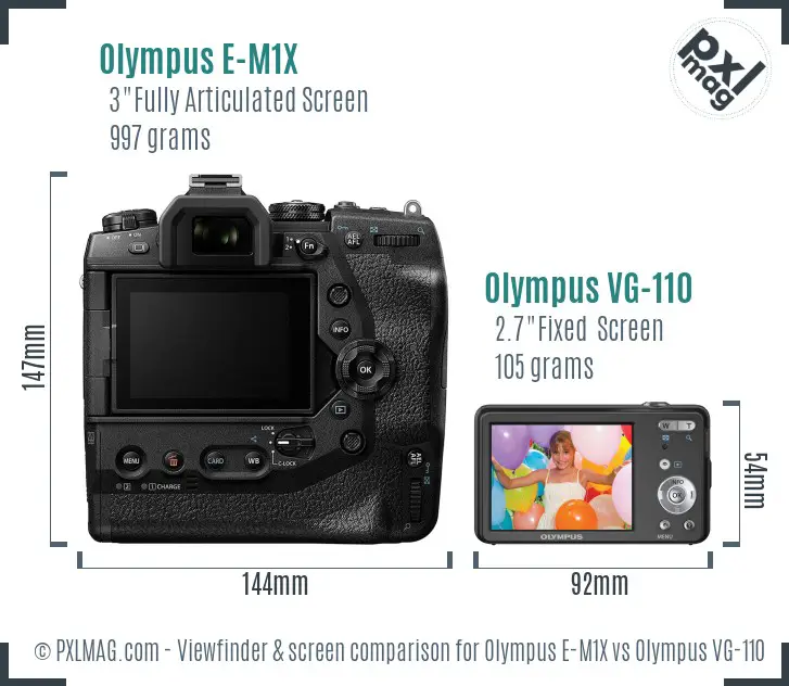 Olympus E-M1X vs Olympus VG-110 Screen and Viewfinder comparison
