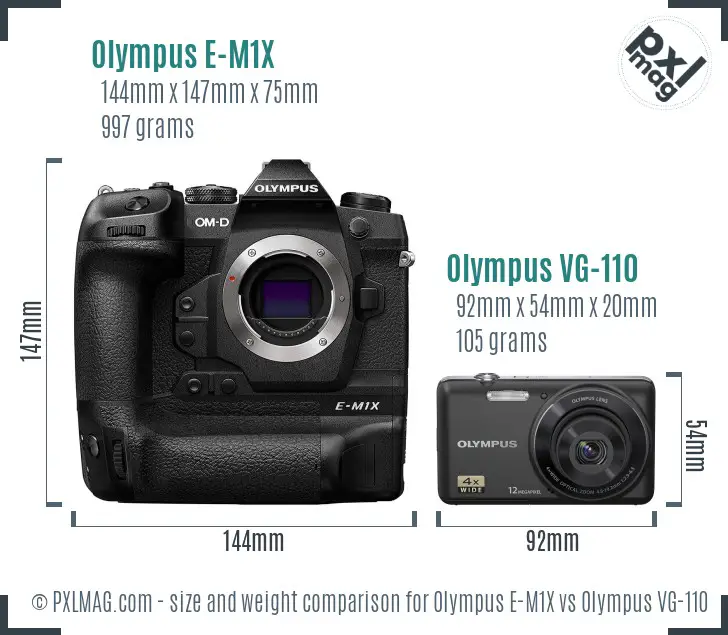 Olympus E-M1X vs Olympus VG-110 size comparison