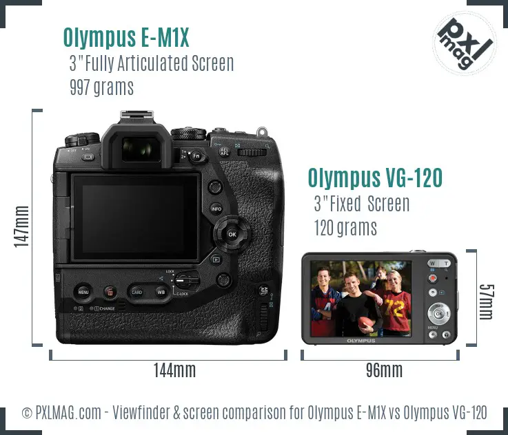 Olympus E-M1X vs Olympus VG-120 Screen and Viewfinder comparison