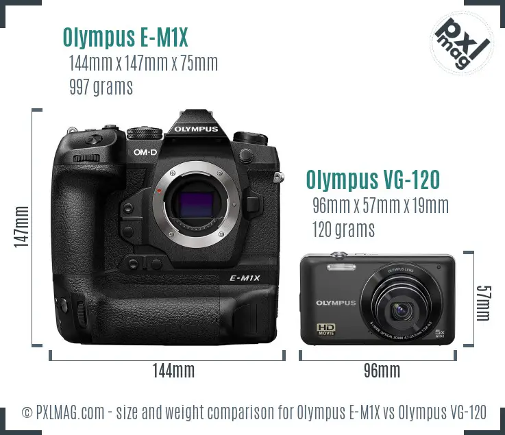 Olympus E-M1X vs Olympus VG-120 size comparison