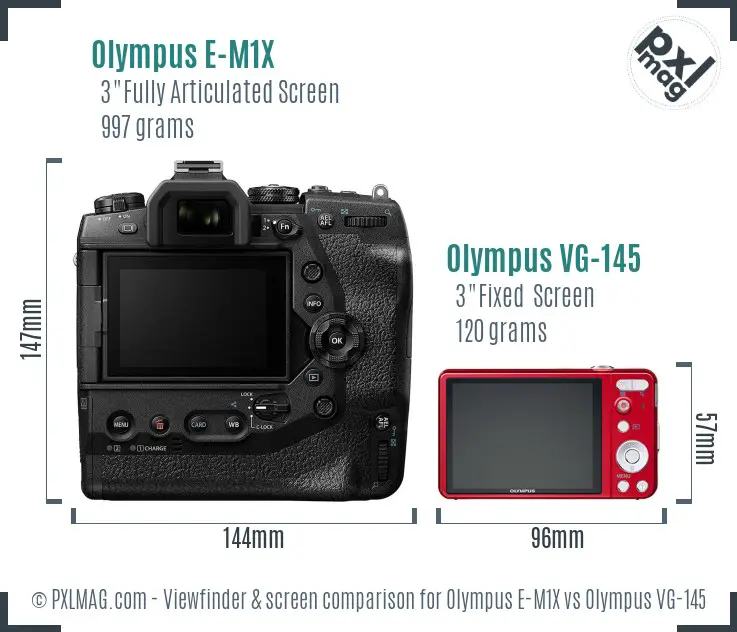 Olympus E-M1X vs Olympus VG-145 Screen and Viewfinder comparison