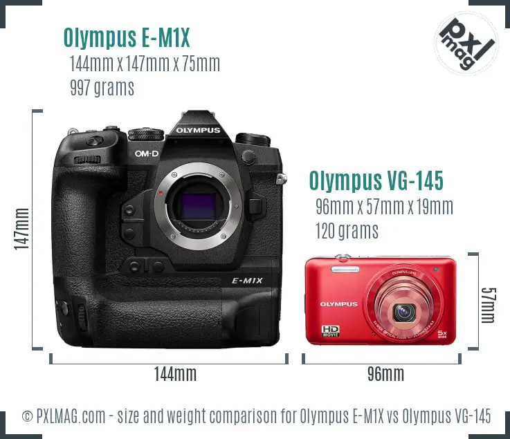 Olympus E-M1X vs Olympus VG-145 size comparison