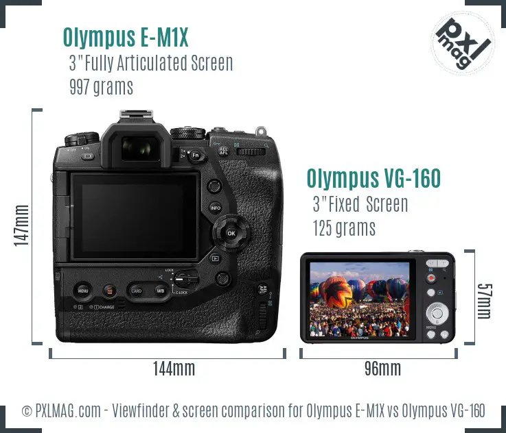 Olympus E-M1X vs Olympus VG-160 Screen and Viewfinder comparison