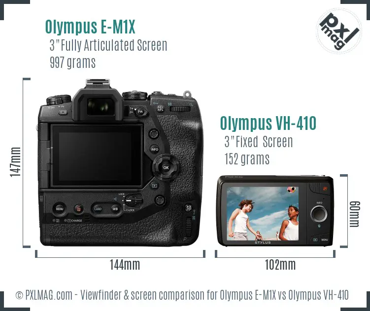 Olympus E-M1X vs Olympus VH-410 Screen and Viewfinder comparison