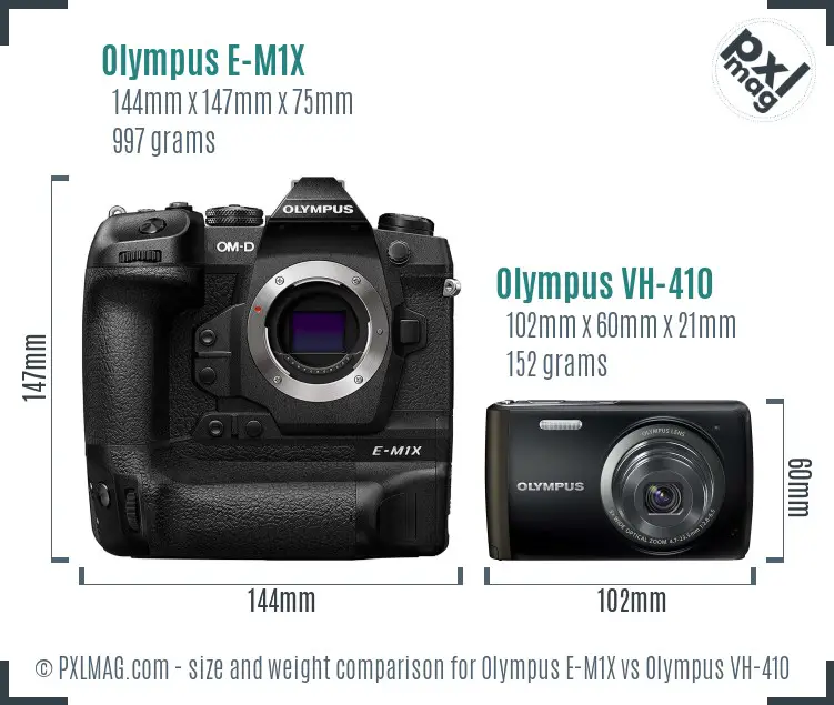 Olympus E-M1X vs Olympus VH-410 size comparison
