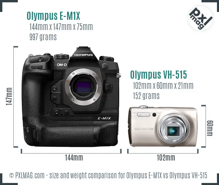 Olympus E-M1X vs Olympus VH-515 size comparison