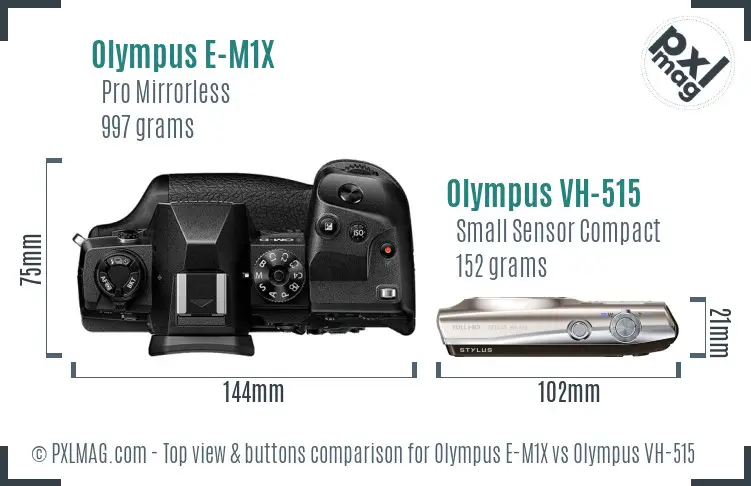 Olympus E-M1X vs Olympus VH-515 top view buttons comparison