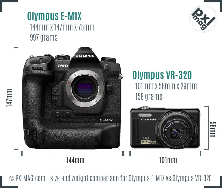 Olympus E-M1X vs Olympus VR-320 size comparison