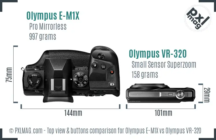 Olympus E-M1X vs Olympus VR-320 top view buttons comparison