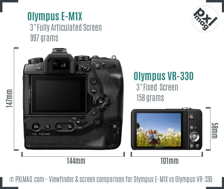 Olympus E-M1X vs Olympus VR-330 Screen and Viewfinder comparison