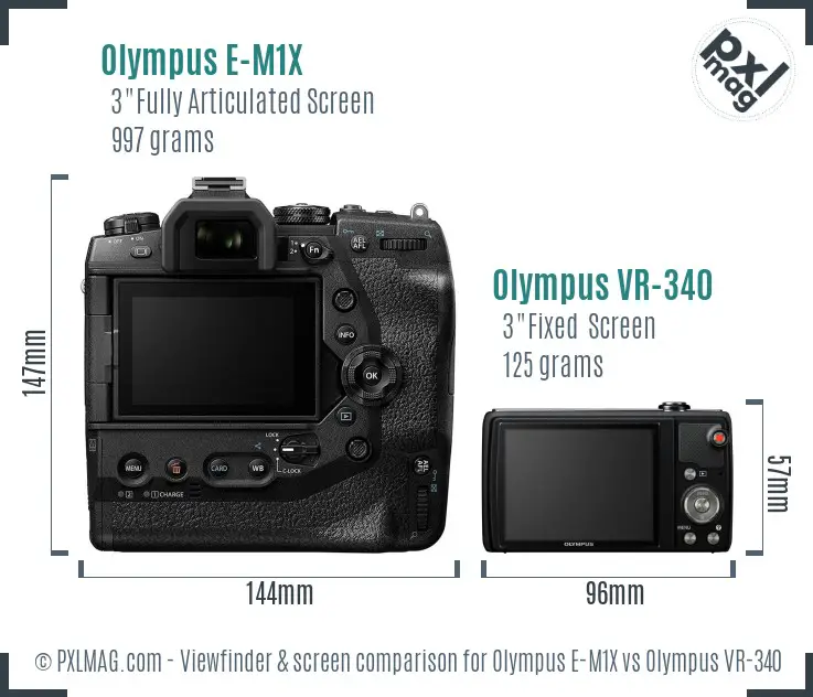 Olympus E-M1X vs Olympus VR-340 Screen and Viewfinder comparison