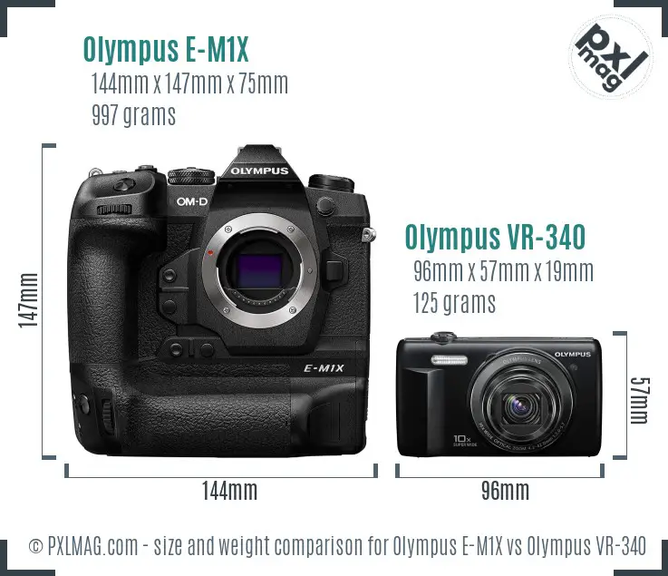 Olympus E-M1X vs Olympus VR-340 size comparison