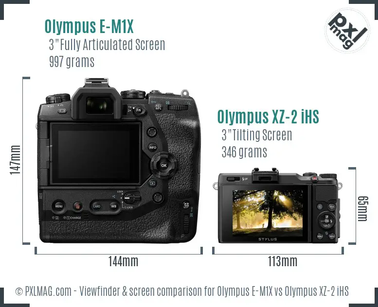 Olympus E-M1X vs Olympus XZ-2 iHS Screen and Viewfinder comparison