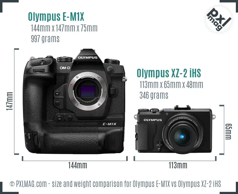 Olympus E-M1X vs Olympus XZ-2 iHS size comparison