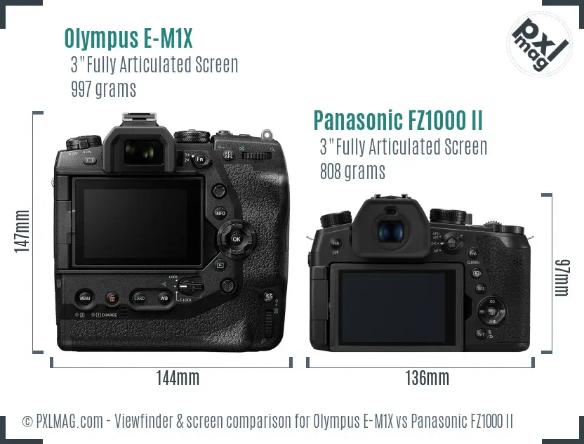 Olympus E-M1X vs Panasonic FZ1000 II Screen and Viewfinder comparison