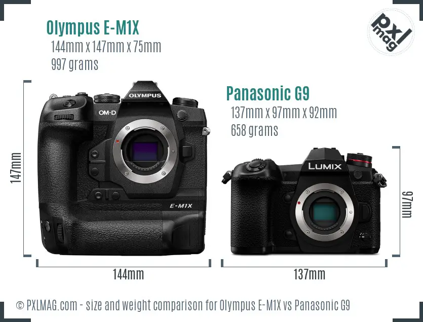 Olympus E-M1X vs Panasonic G9 size comparison